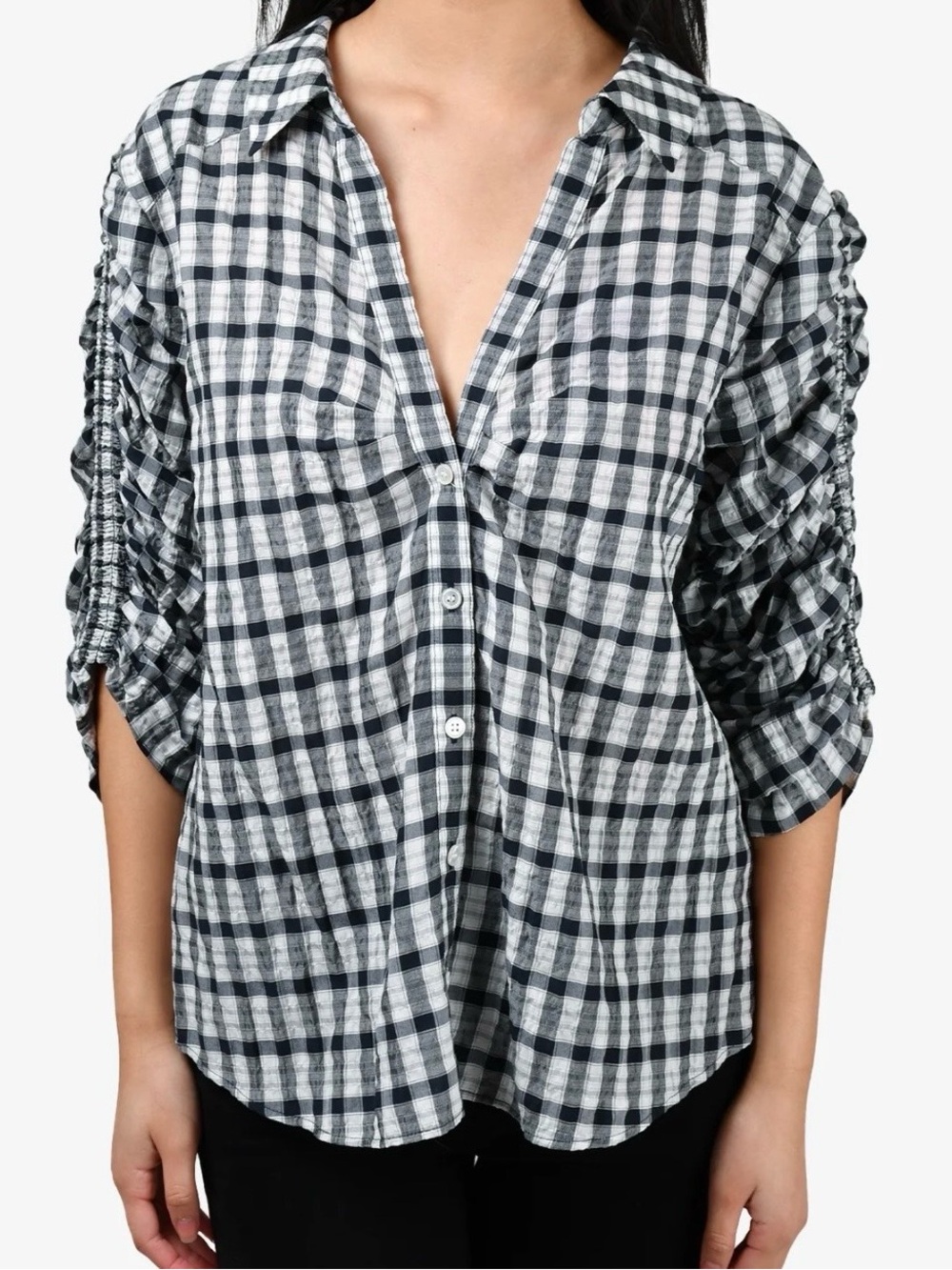 Veronica Beard Jeans Navy and White Check Blouse